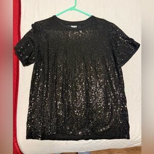 DKNY Black Sequin Short Sleeve Tee
